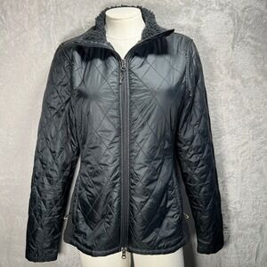 LL Bean Womens Quilted Puffer Jacket Fleece Lined Collar Zip Up Black Size S